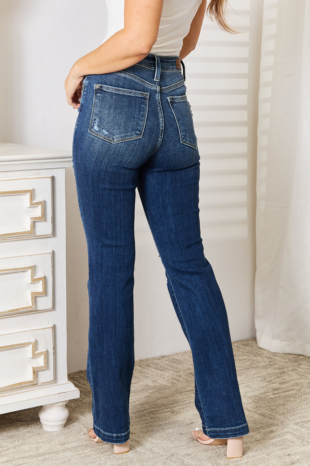 Judy Blue Mid-Rise Sand & Destroy Bootcut Jeans