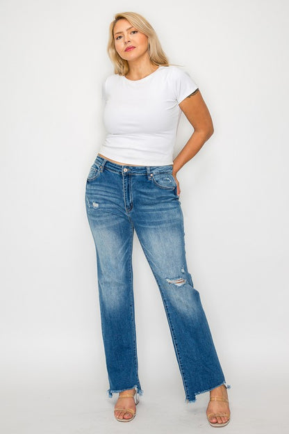 Bytos Raw Hem Distressed Mid Rise Straight Jeans