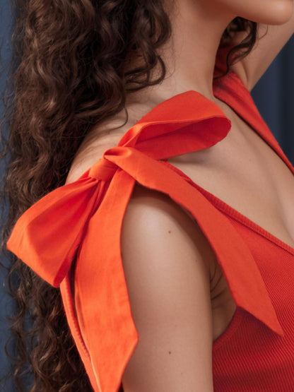 V-Neck Tie Bow Shoulder Tank