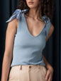 V-Neck Tie Bow Shoulder Tank