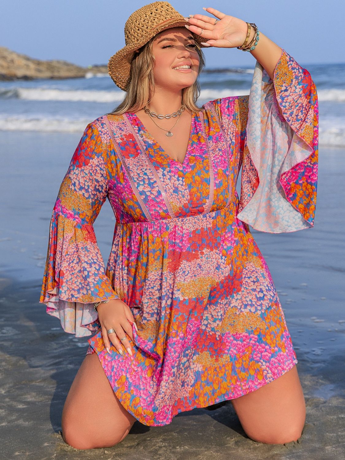 Floral Print Long Sleeve Mini Dress