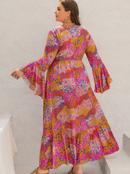 Floral Print V-Neck Long Sleeve Maxi Dress