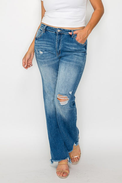 Bytos Raw Hem Distressed Mid Rise Straight Jeans