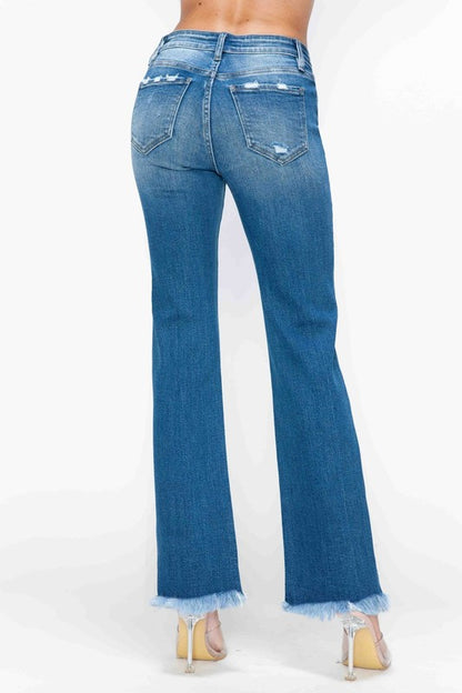 Bytos Raw Hem Distressed Mid Rise Straight Jeans