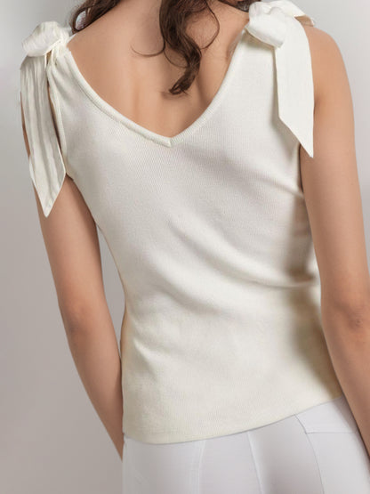 V-Neck Tie Bow Shoulder Tank