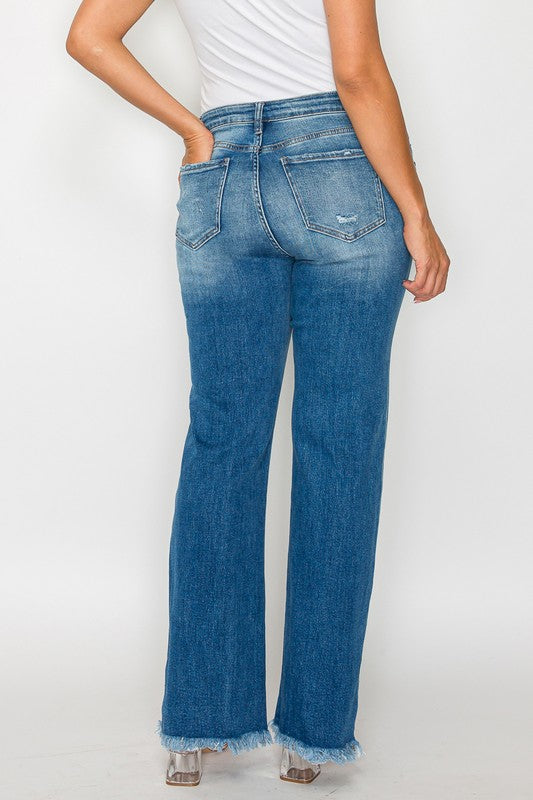 Bytos Raw Hem Distressed Mid Rise Straight Jeans