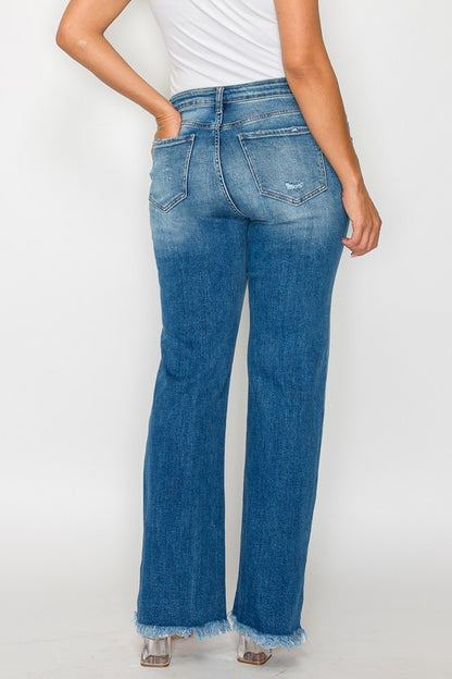 Bytos Raw Hem Distressed Mid Rise Straight Jeans