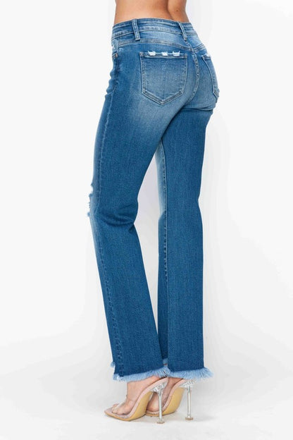 Bytos Raw Hem Distressed Mid Rise Straight Jeans