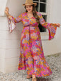 Floral Print V-Neck Long Sleeve Maxi Dress