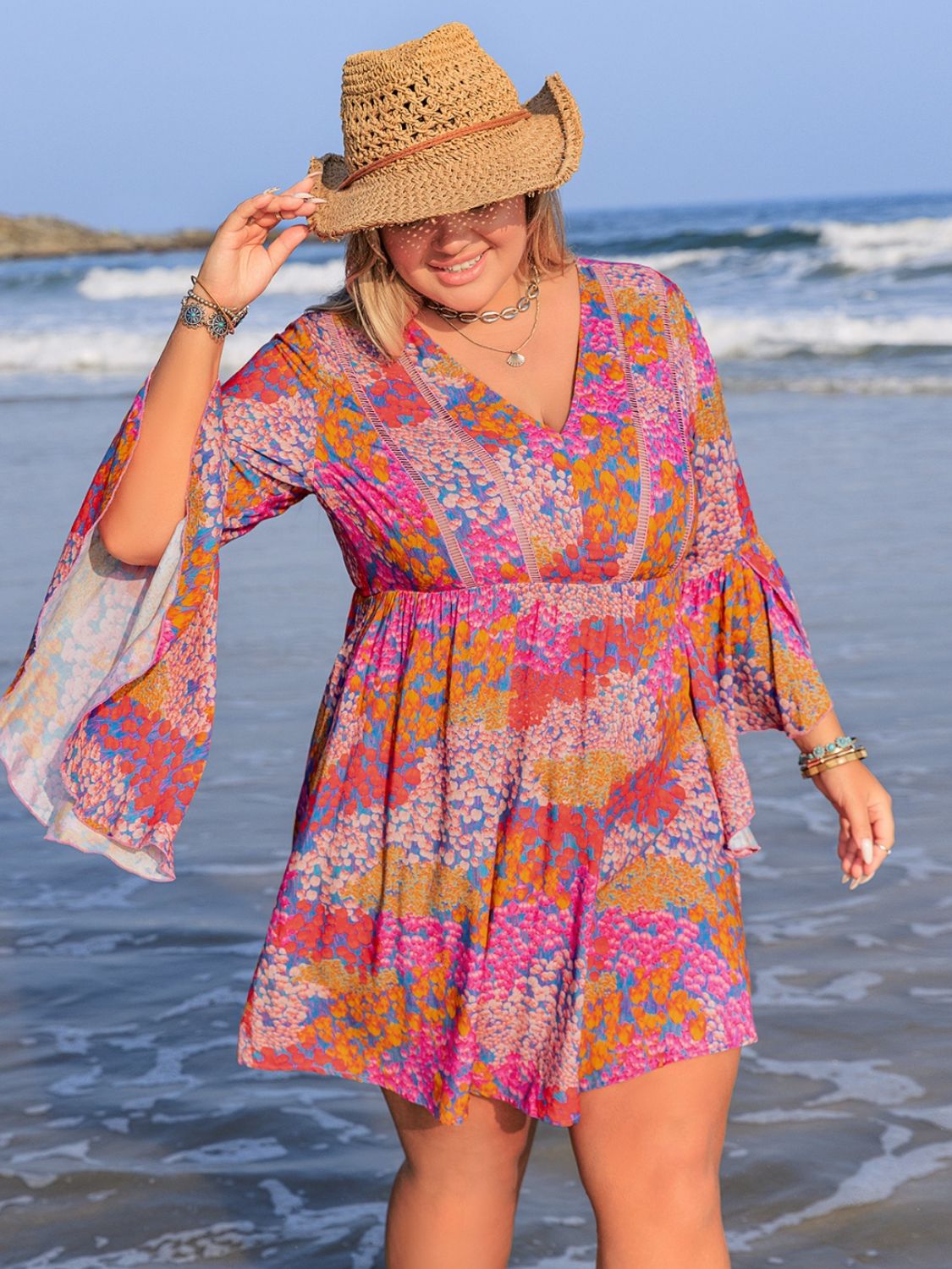 Floral Print Long Sleeve Mini Dress