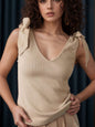 V-Neck Tie Bow Shoulder Tank