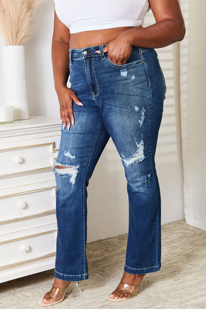 Judy Blue Mid-Rise Sand & Destroy Bootcut Jeans