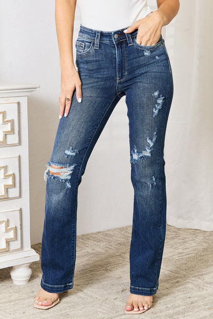 Judy Blue Mid-Rise Sand & Destroy Bootcut Jeans