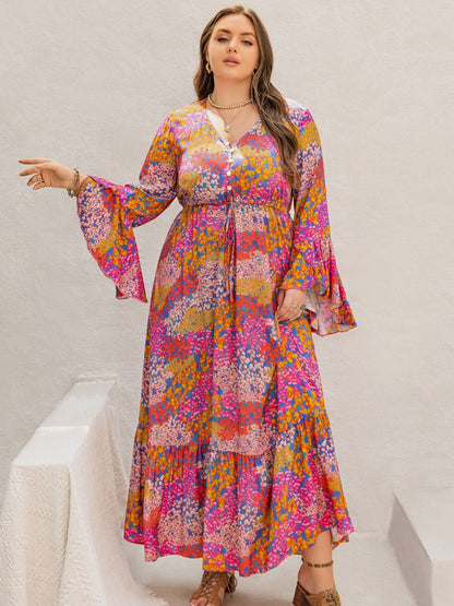 Floral Print V-Neck Long Sleeve Maxi Dress
