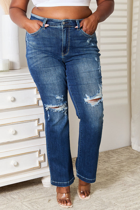 Judy Blue Mid-Rise Sand & Destroy Bootcut Jeans